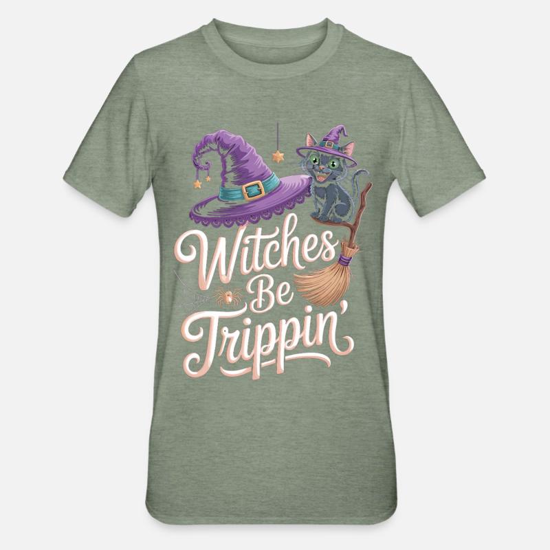 Magical witch with black cat - Unisex Polycotton T-Shirt - heather military green
