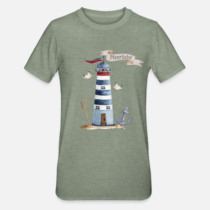Lighthouse with sea creatures and banner - Unisex Polycotton T-Shirt - heather military green