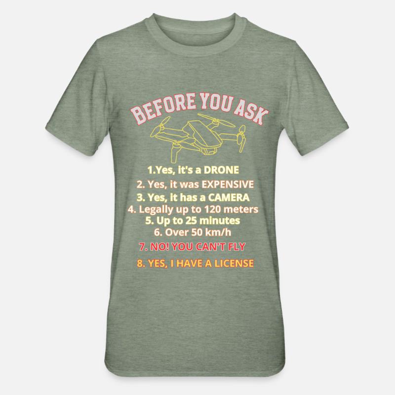 Humorous Drone License Graphic, rules drone pilot - Unisex Polycotton T-Shirt - heather military green