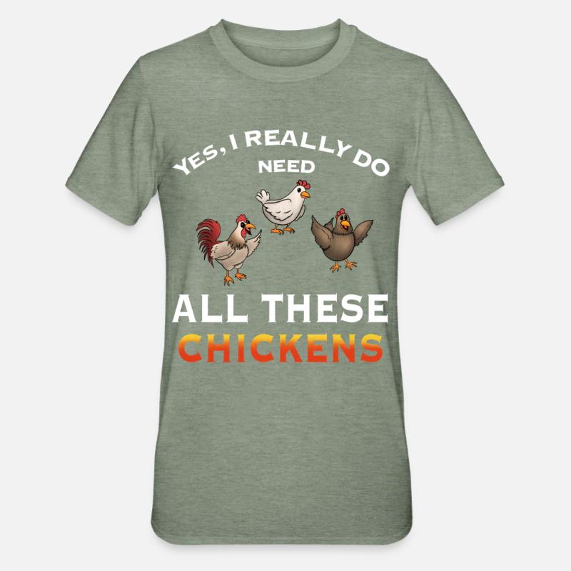 Humorous Chicken Illustration Statement - Unisex Polycotton T-Shirt - heather military green