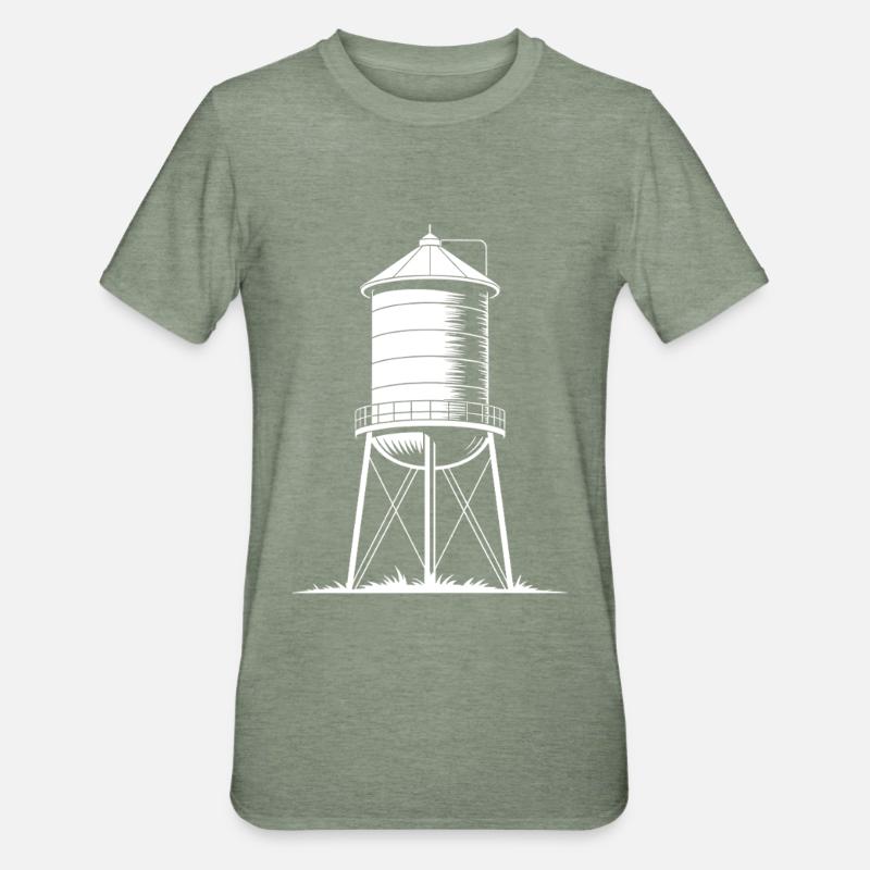 Water Tower Tank Elevated Potable - Unisex Polycotton T-Shirt - heather military green