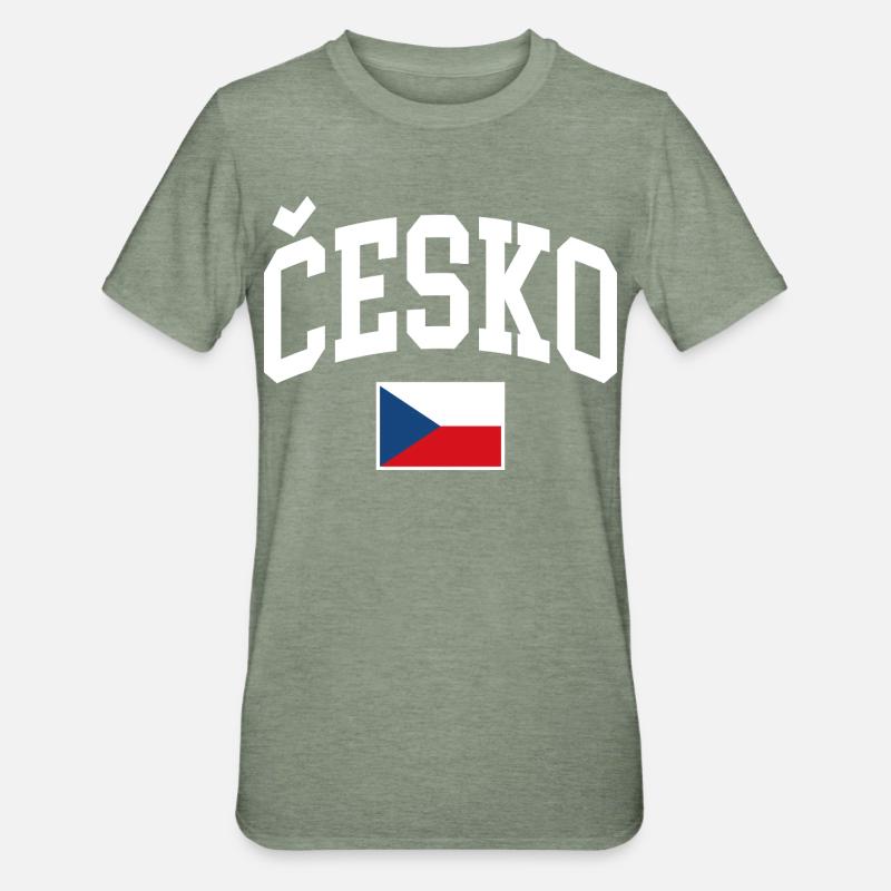 Drapeau de la République tchèque - T-shirt polycoton Unisexe - vert kaki chiné