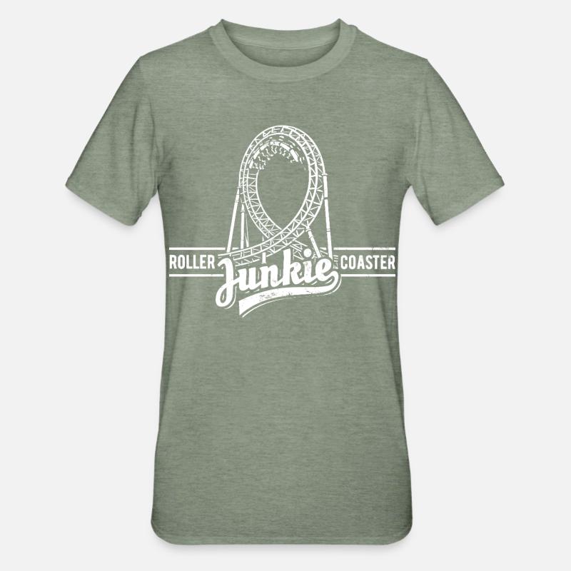 Rollercoaster Junkie -  Achterbahn - Looping - Unisex Polycotton T-Shirt - Militärgrün meliert