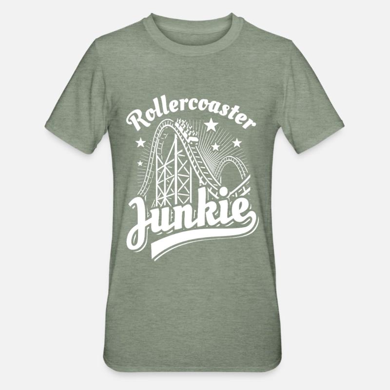 Rollercoaster Junkie - Achterbahn - Looping - Unisex Polycotton T-Shirt - Militärgrün meliert