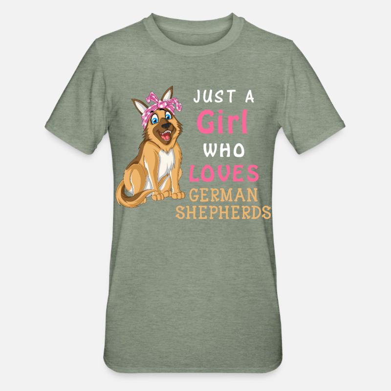 Mädchen liebt Deutschen Schäferhund - Unisex Polycotton T-Shirt - Militärgrün meliert