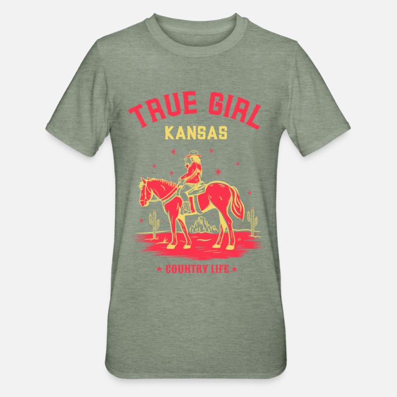 ECHTES KANSAS-MÄDCHEN - Unisex Polycotton T-Shirt - Militärgrün meliert