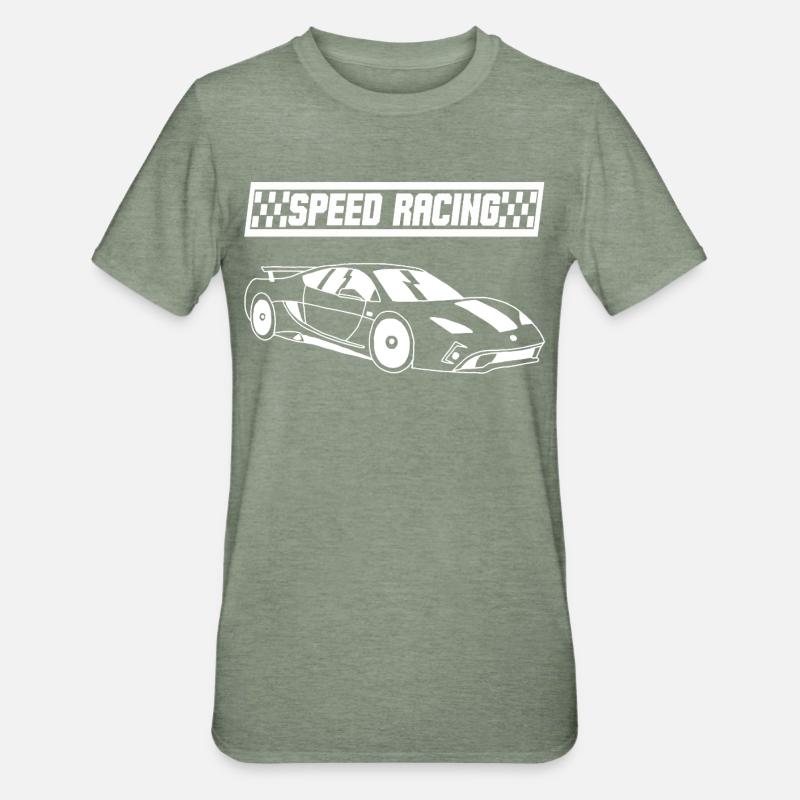Voiture de course blanche - T-shirt polycoton Unisexe - vert kaki chiné