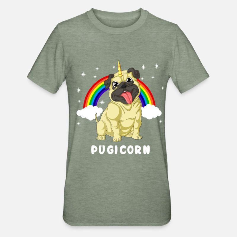 Mops Einhorn - Unisex Polycotton T-Shirt - Militärgrün meliert
