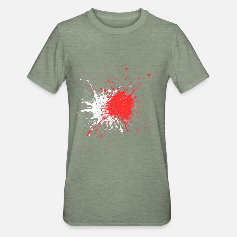 Impression abstraite d’éclaboussures de sang - T-shirt polycoton Unisexe - vert kaki chiné