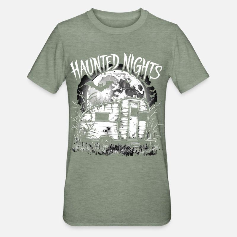 Ghost Night Caravan Haunted Illustration - Unisex Polycotton T-Shirt - heather military green