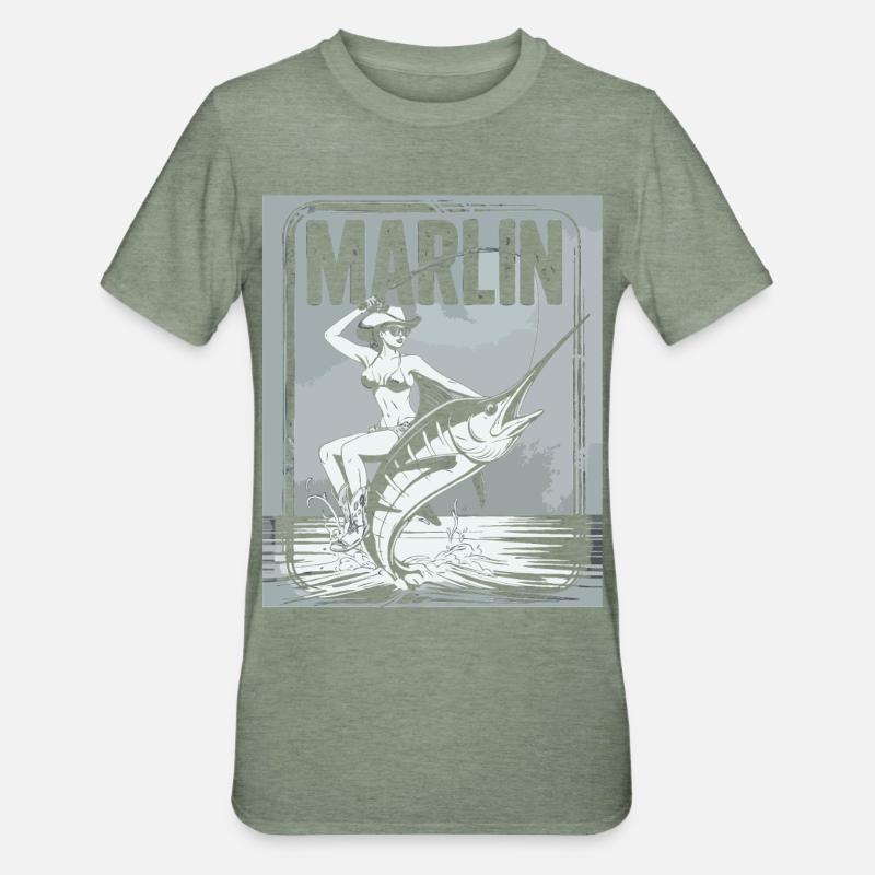 Marlin Pêcheuse Rétro - T-shirt polycoton Unisexe - vert kaki chiné