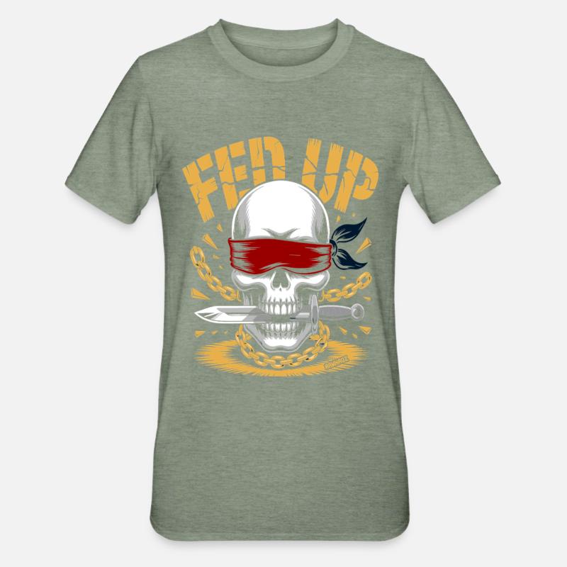 Blind skull with chain, muzzle full - Unisex Polycotton T-Shirt - heather military green