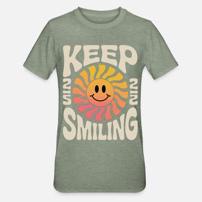 Keep Smiling Sun Smile - Unisex Polycotton T-Shirt - heather military green