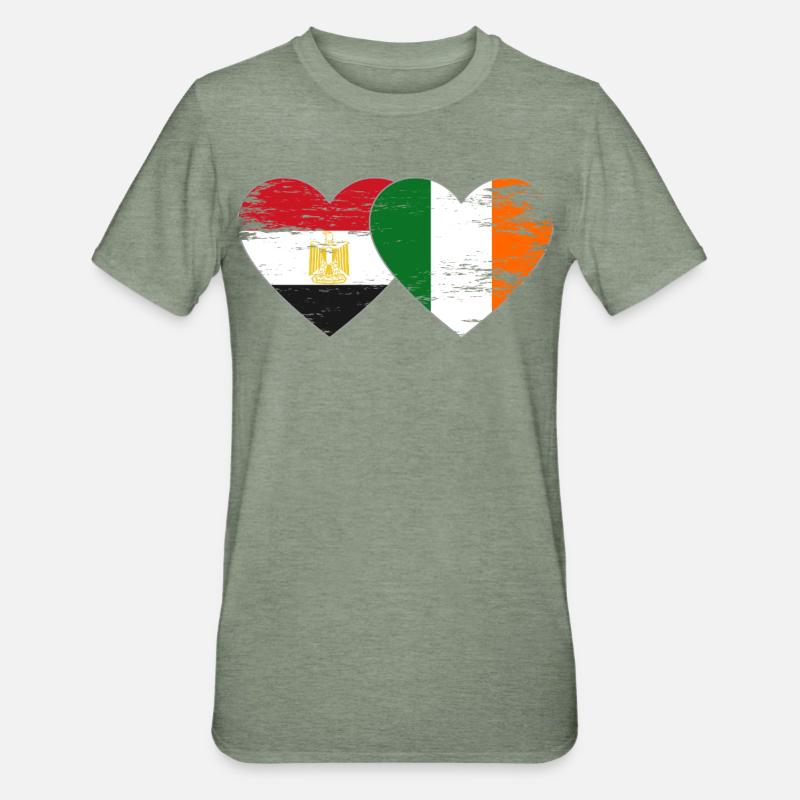 Egypte Irlande Drapeau Coeur Utilisé - T-shirt polycoton Unisexe - vert kaki chiné