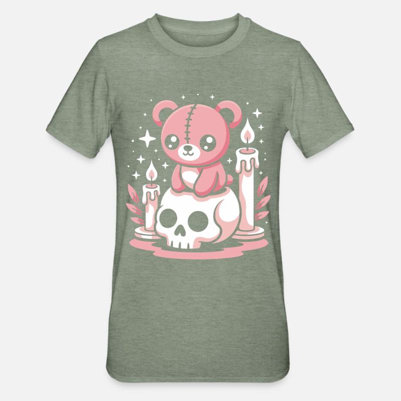 Kawaii Pastel Goth Patched Bear - T-shirt polycoton Unisexe - vert kaki chiné