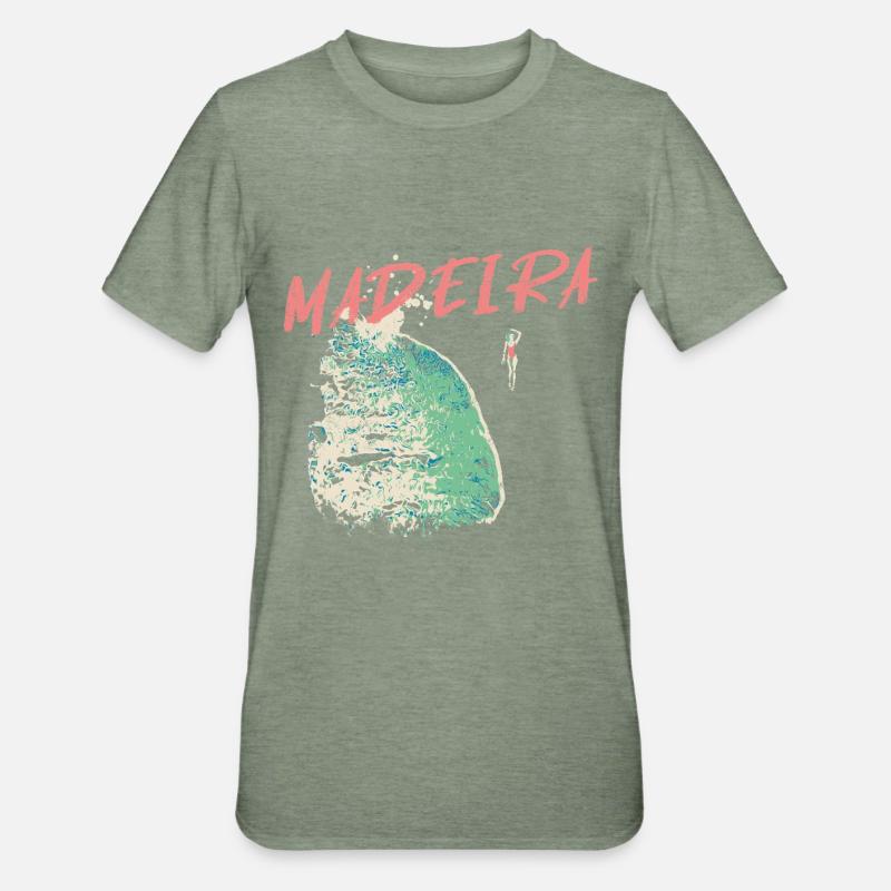 Baigneuse plage noire Madère illustration - T-shirt polycoton Unisexe - vert kaki chiné