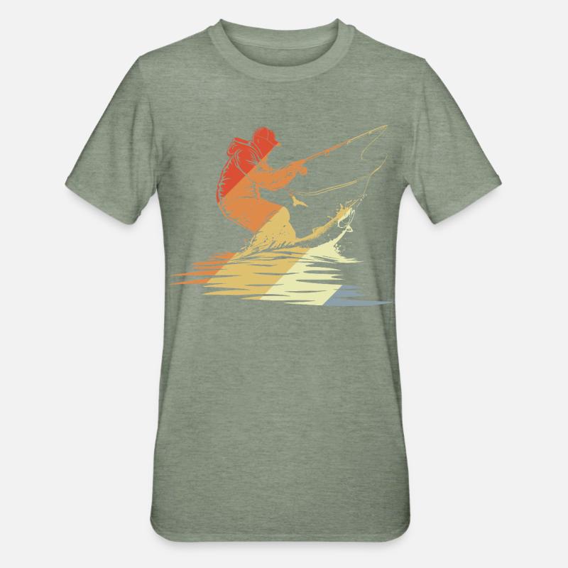 Fischen Grafik Retro Stil - Unisex Polycotton T-Shirt - Militärgrün meliert