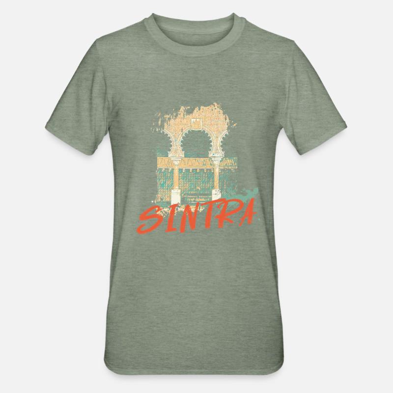 Architecture mauresque Sintra illustration - T-shirt polycoton Unisexe - vert kaki chiné