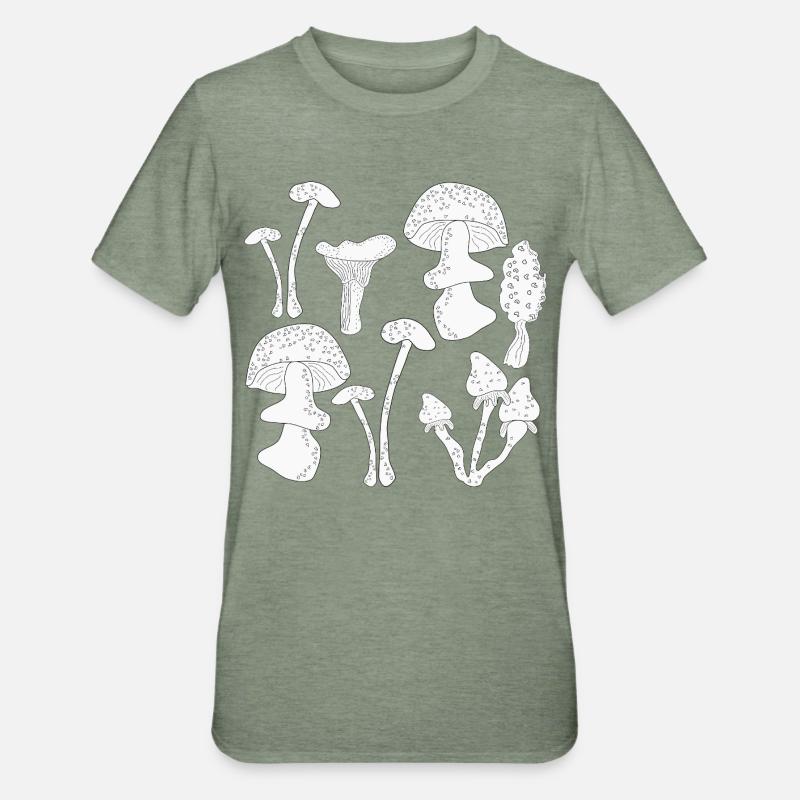 Cueillette de champignons en automne - T-shirt polycoton Unisexe - vert kaki chiné