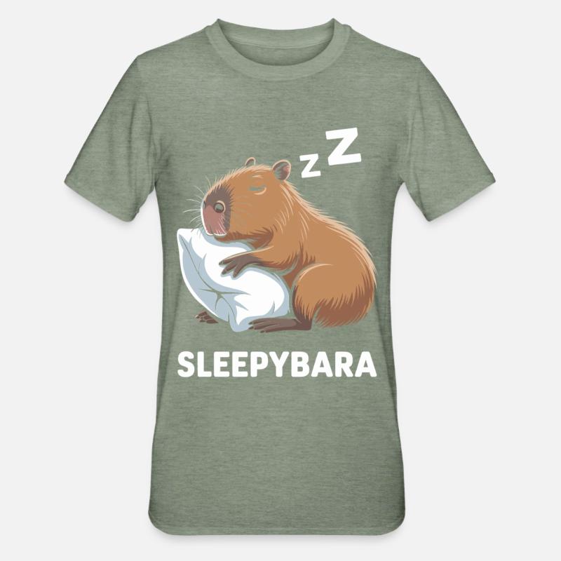 Sleepybara Capybara Sleeping - Unisex Polycotton T-Shirt - heather military green