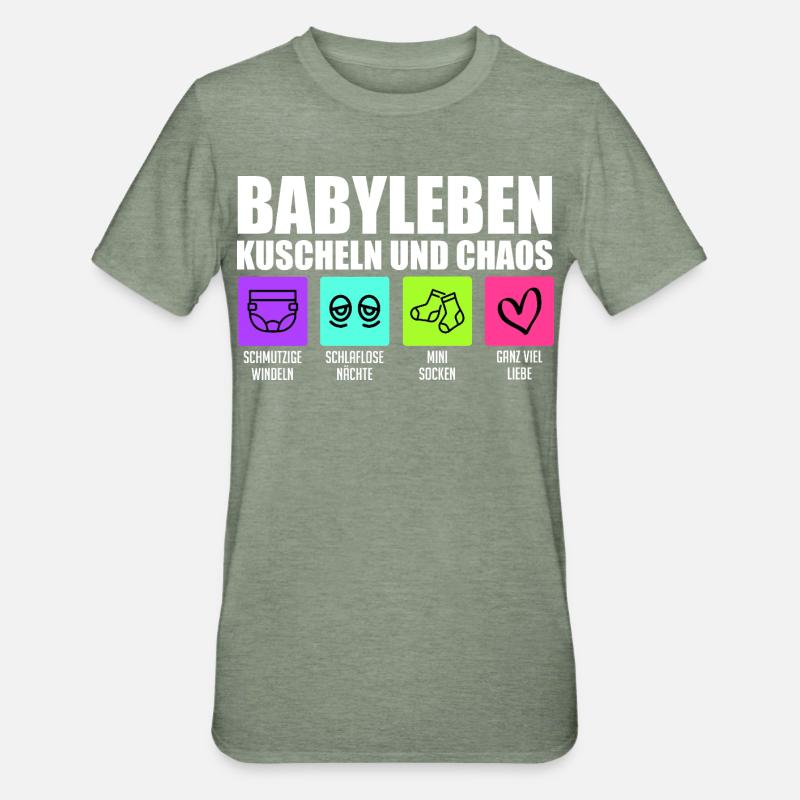 Werdende Mutter BABYLEBEN KUSCHELN UND CHAOS - Unisex Polycotton T-Shirt - Militärgrün meliert