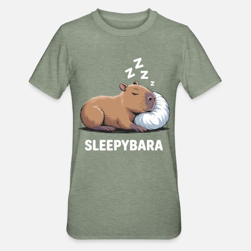 Sleepybara Capybara Dormir - T-shirt polycoton Unisexe - vert kaki chiné