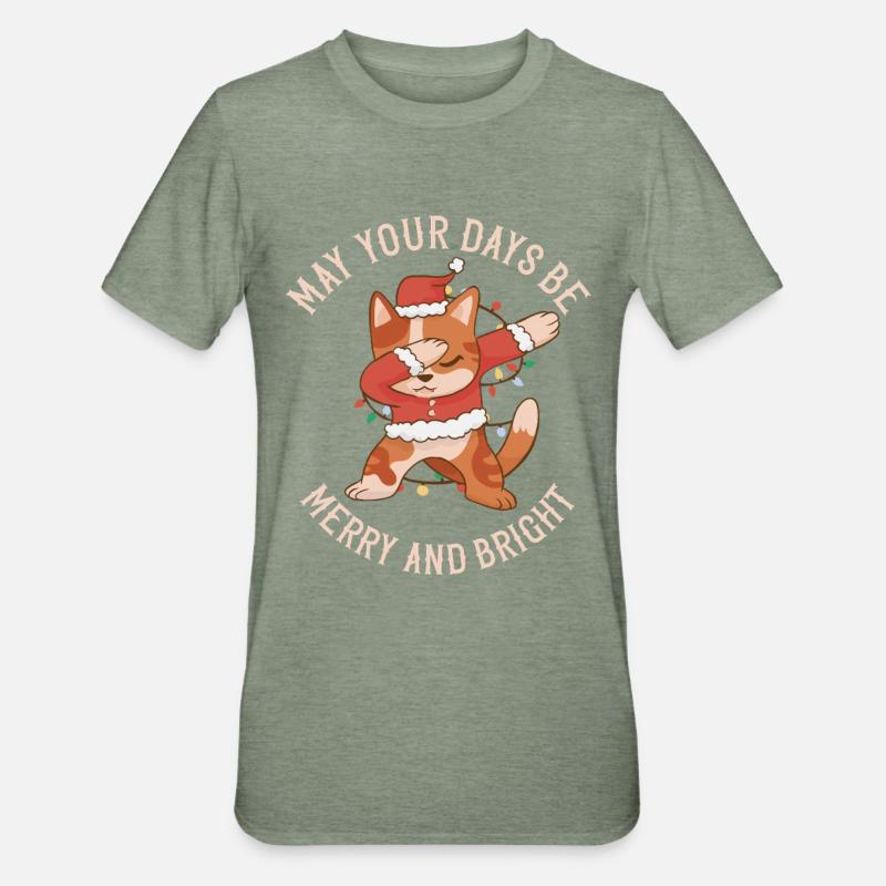 Dabbing Santa Cat - Joyeux Noël - T-shirt polycoton Unisexe - vert kaki chiné