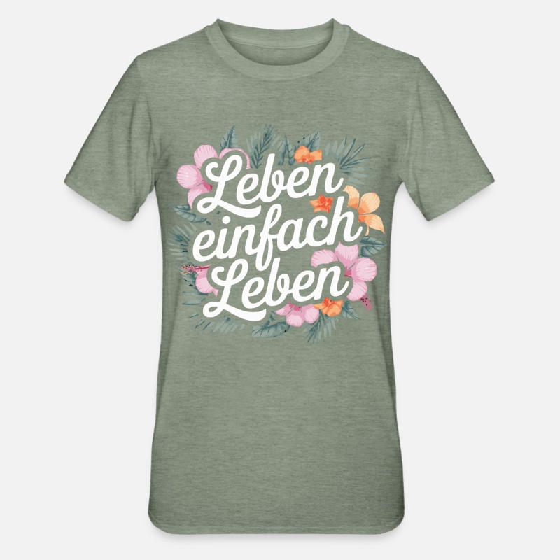 Vivre simplement - expressions positives - T-shirt polycoton Unisexe - vert kaki chiné