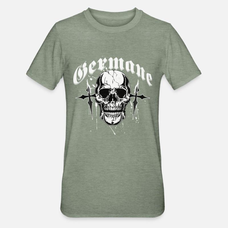 Gothic Skull Cross Print Germanic - Unisex Polycotton T-Shirt - heather military green