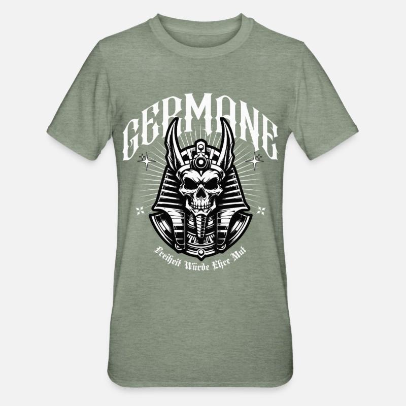 Crowns Skull Warrior Germanic - Unisex Polycotton T-Shirt - heather military green