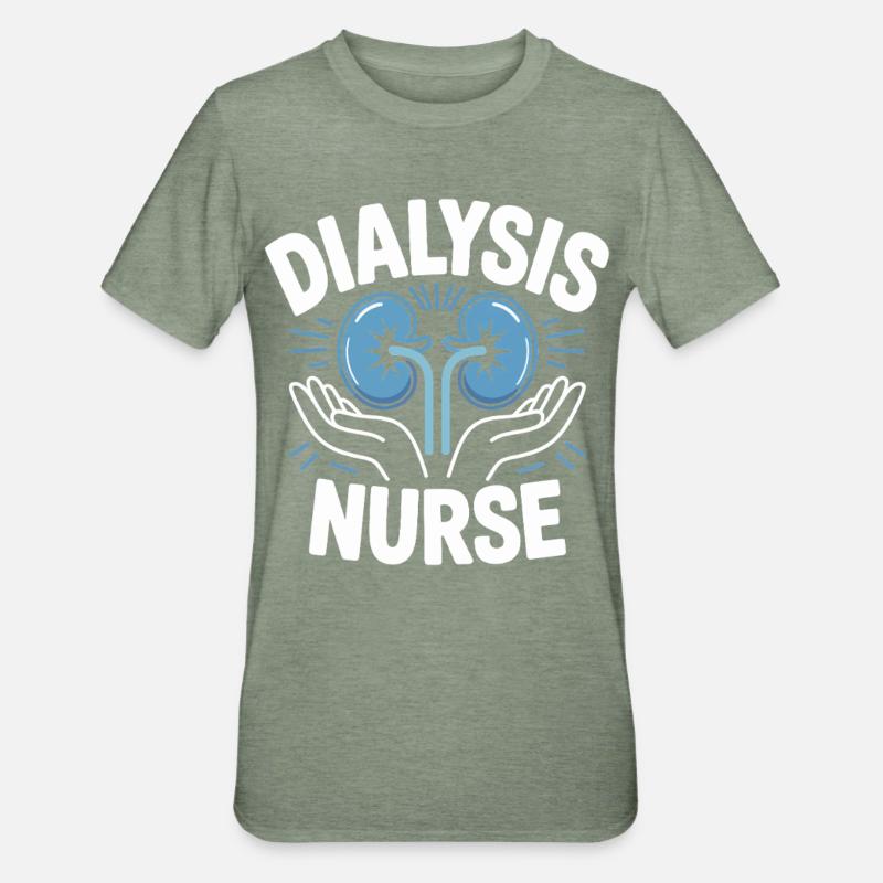 Motif d’infirmière en dialyse - T-shirt polycoton Unisexe - vert kaki chiné