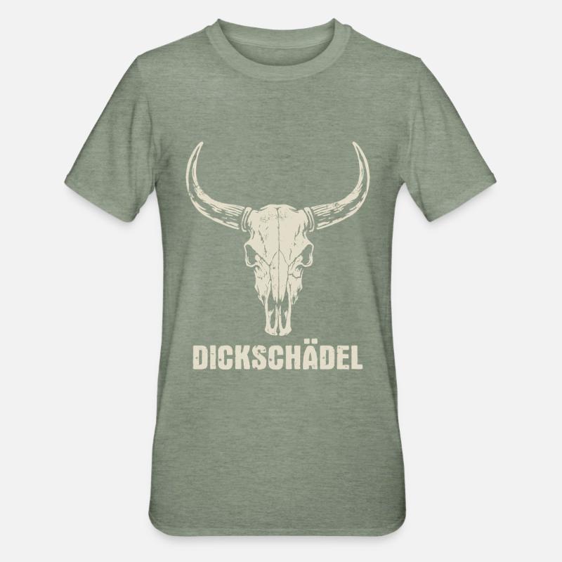 Stierkopf Schädel mit Hörnern - Dickschädel - Unisex Polycotton T-Shirt - Militärgrün meliert