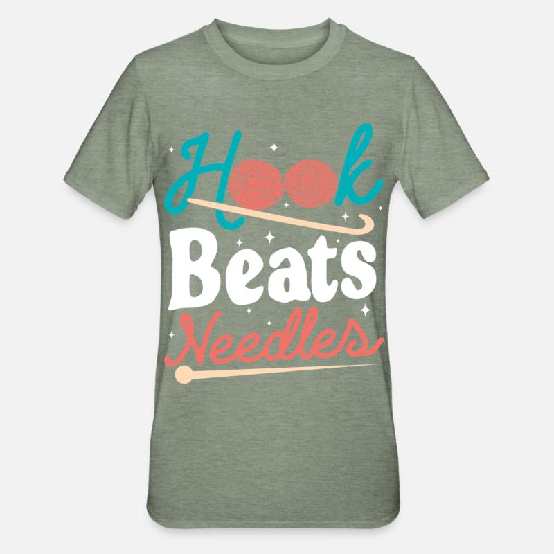 Hook Beats Needles Häkelhäkelgarn - Unisex Polycotton T-Shirt - Militärgrün meliert
