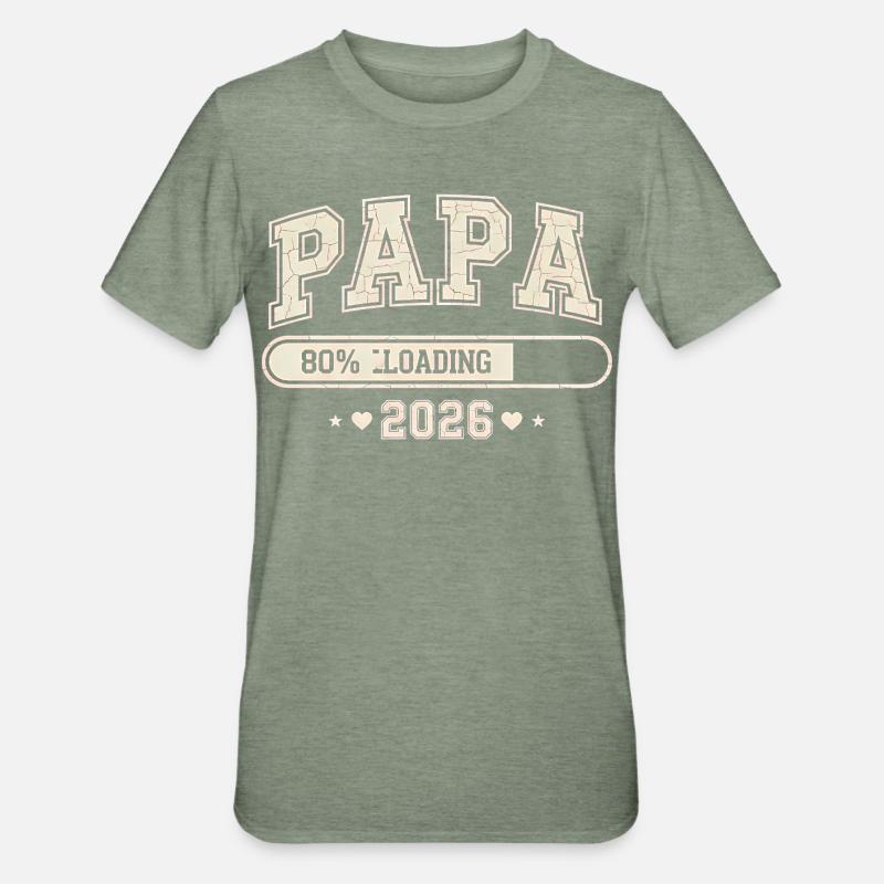 Papa 2026 Loading Werdender Papa - Unisex Polycotton T-Shirt - Militärgrün meliert