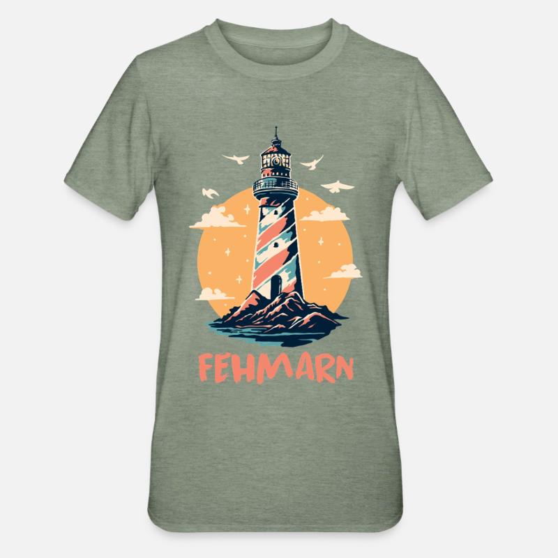 Baltic Sea Holiday FEHMARN Lighthouse Fun - Unisex Polycotton T-Shirt - heather military green