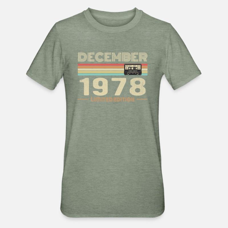 Décembre 1978 anniversaire Décembre 1978 Décembre - T-shirt polycoton Unisexe - vert kaki chiné