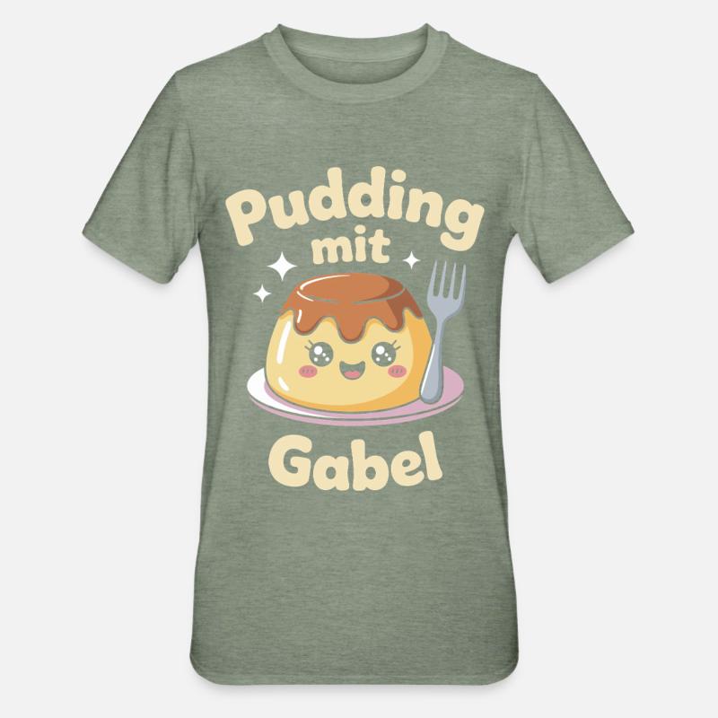 Pudding with fork - Unisex Polycotton T-Shirt - heather military green