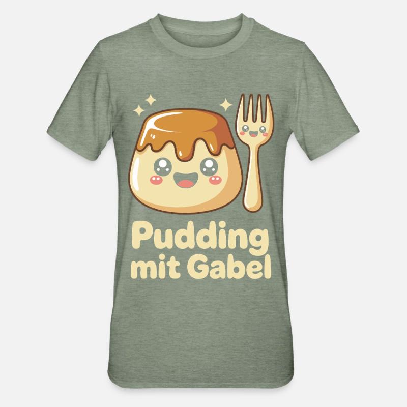 Pudding with fork - Unisex Polycotton T-Shirt - heather military green