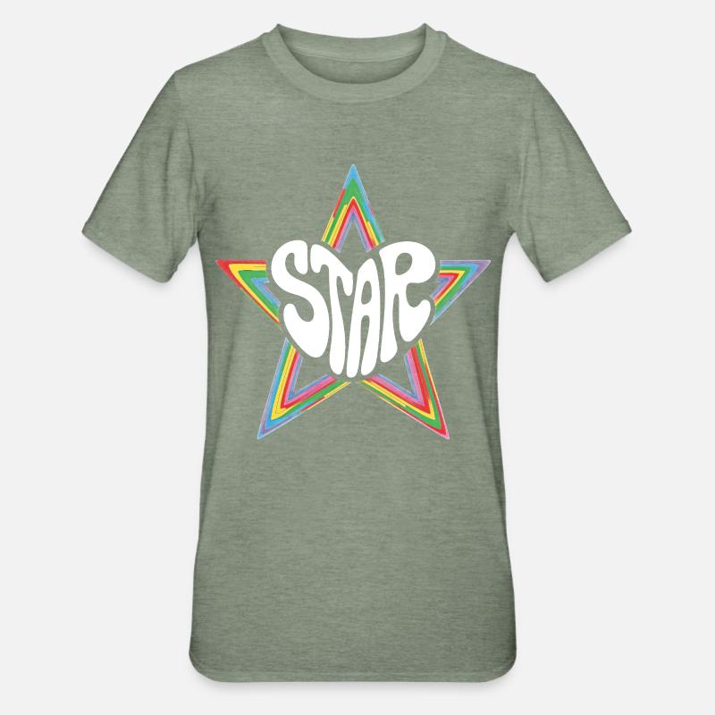 Space Star Psychedelischer Regenbogen - Unisex Polycotton T-Shirt - Militärgrün meliert