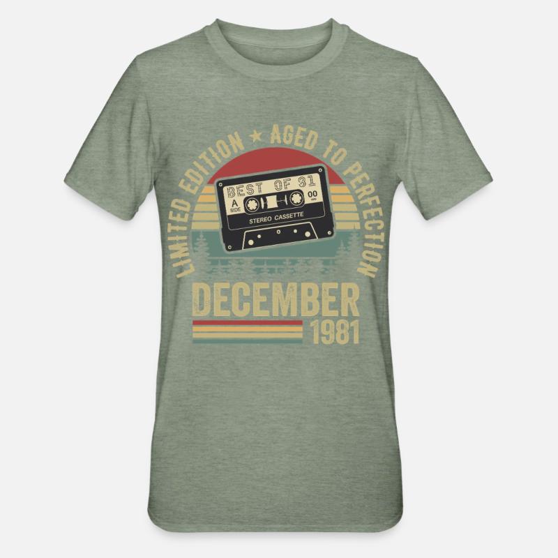 Décembre 1981 - Anniversaire Décembre 1981 - T-shirt polycoton Unisexe - vert kaki chiné