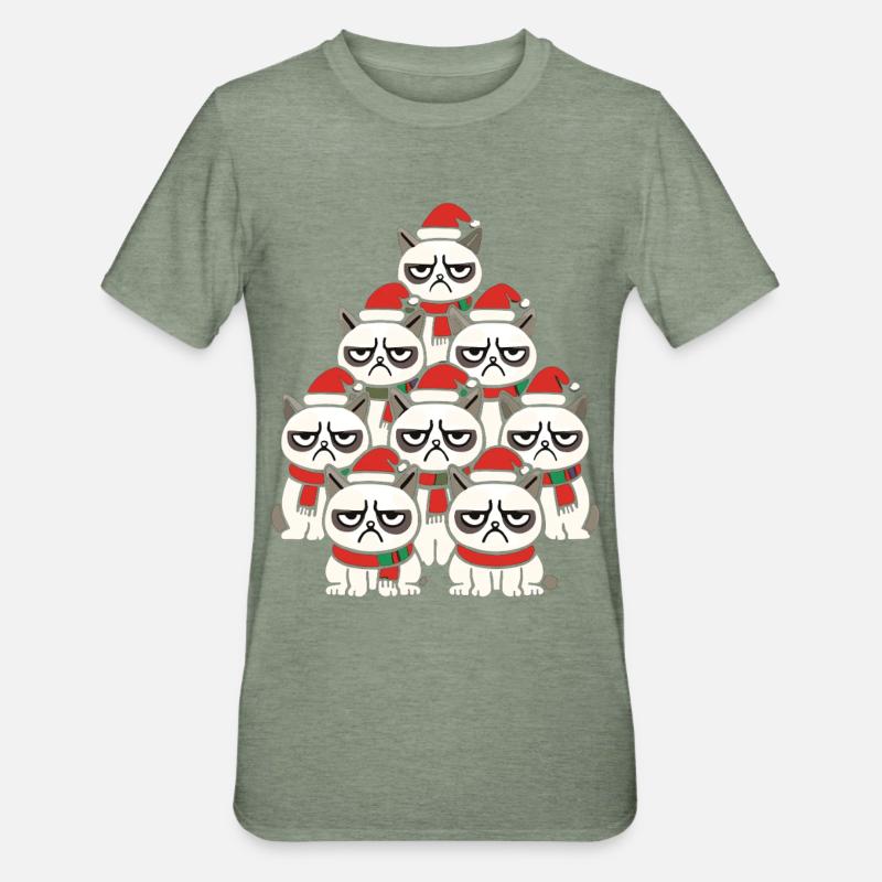 Grumpy Christmas Cats – Lustiges Katzen - Unisex Polycotton T-Shirt - heather military green
