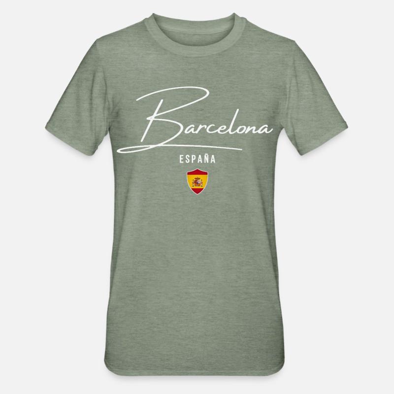 Barcelone, Espagne, design élégant - T-shirt polycoton Unisexe - vert kaki chiné