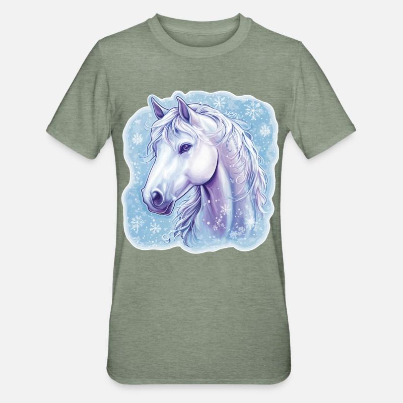 Pferd Schneeflocken  - Unisex Polycotton T-Shirt - Militärgrün meliert