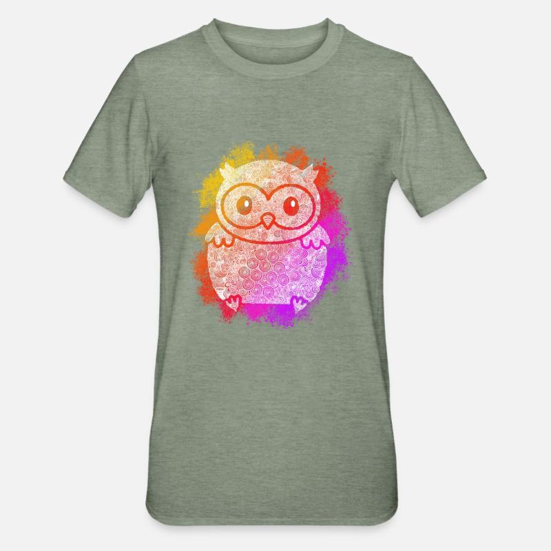 Zentangle Eule - Unisex Polycotton T-Shirt - Militärgrün meliert