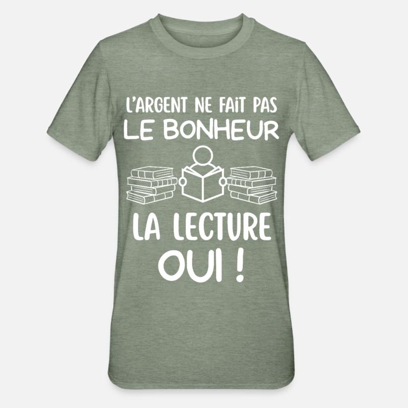 Lecture Bonheur, Argent Non - T-shirt polycoton Unisexe - vert kaki chiné