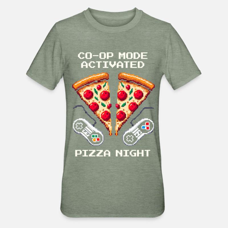 Coop activé : Soirée pizza | Jeux multijoueurs - T-shirt polycoton Unisexe - vert kaki chiné
