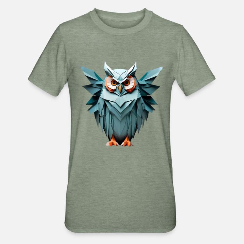 Bleu Low-Poly Owl Design - T-shirt polycoton Unisexe - vert kaki chiné