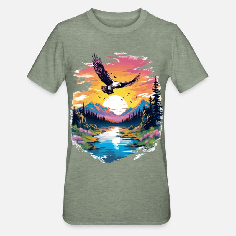 Sunset hawk over wilderness - Unisex Polycotton T-Shirt - heather military green