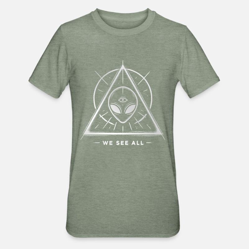 UFO Alien Eye Triangular Sigil - Unisex Polycotton T-Shirt - heather military green