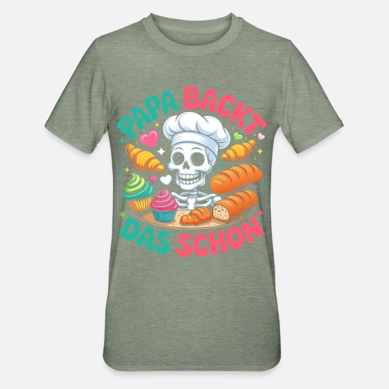 Papas Backkunst Skelett Chef - Unisex Polycotton T-Shirt - Militärgrün meliert